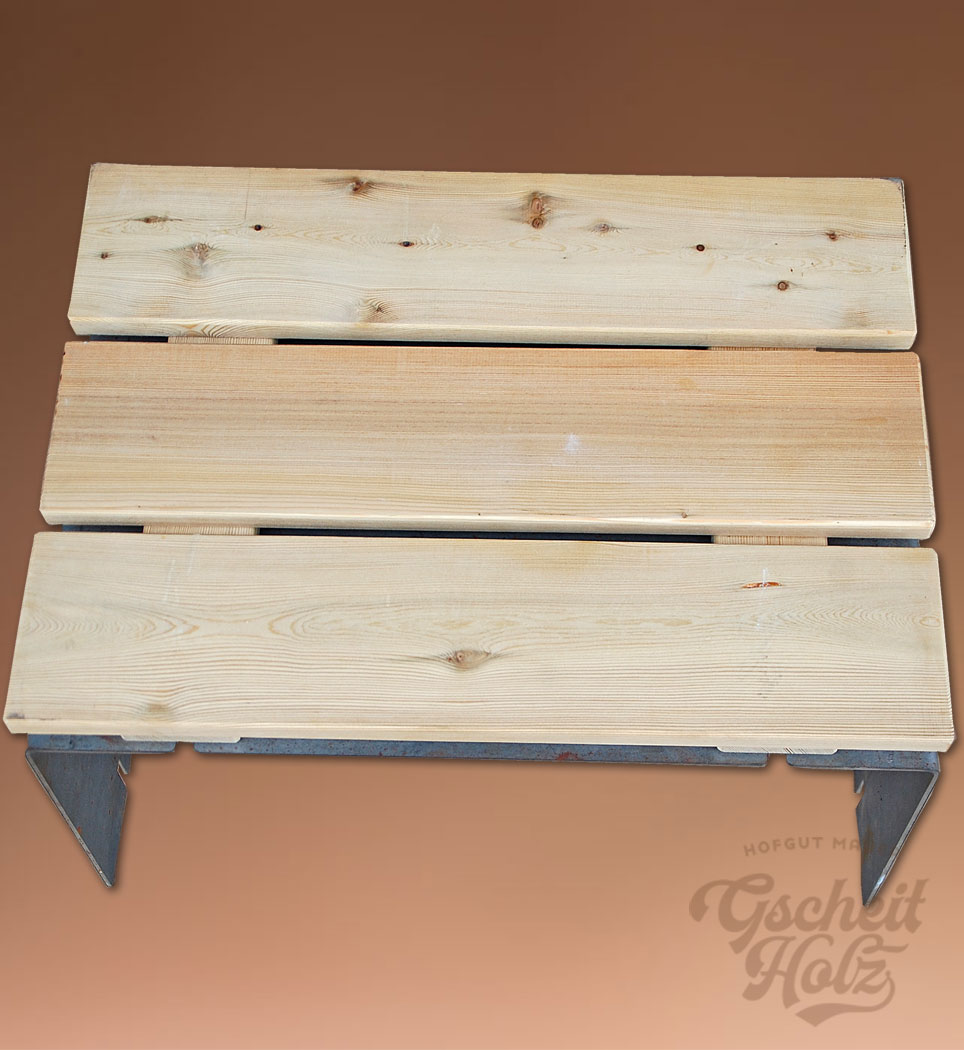 Stahlquadrat Sitzplatte aus Holz